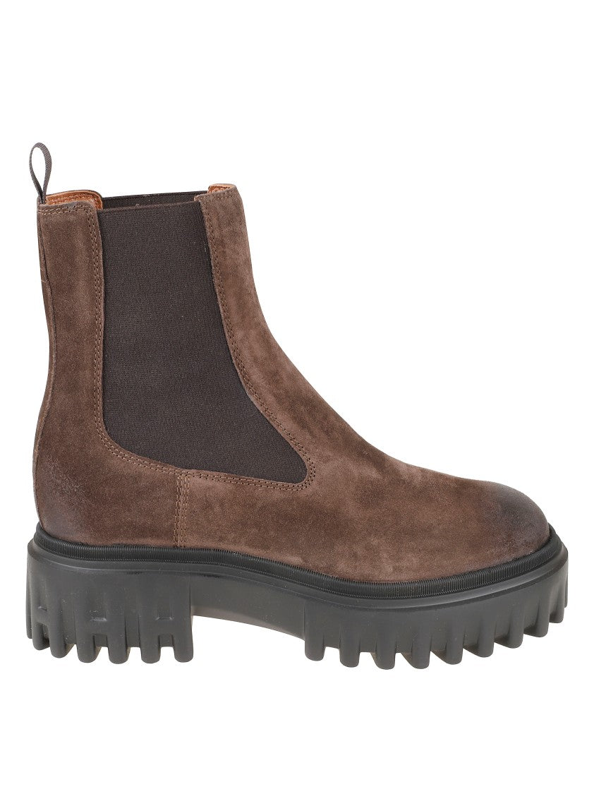 Hogan Rugged Brown Suede Boots With Sole
