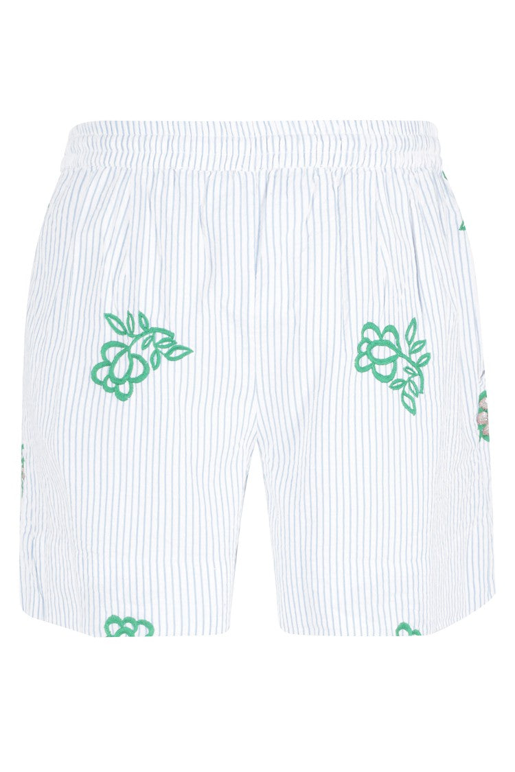 Essentiel Antwerp Light Blue Juste Striped Rhinestone Cotton Shorts