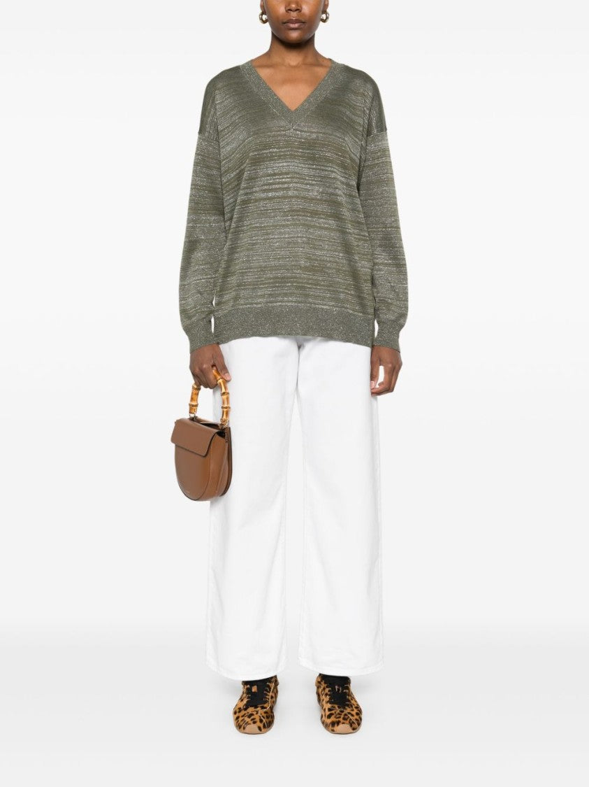 Fabiana Filippi Textured Green Sweater With Deep V-Neckline
