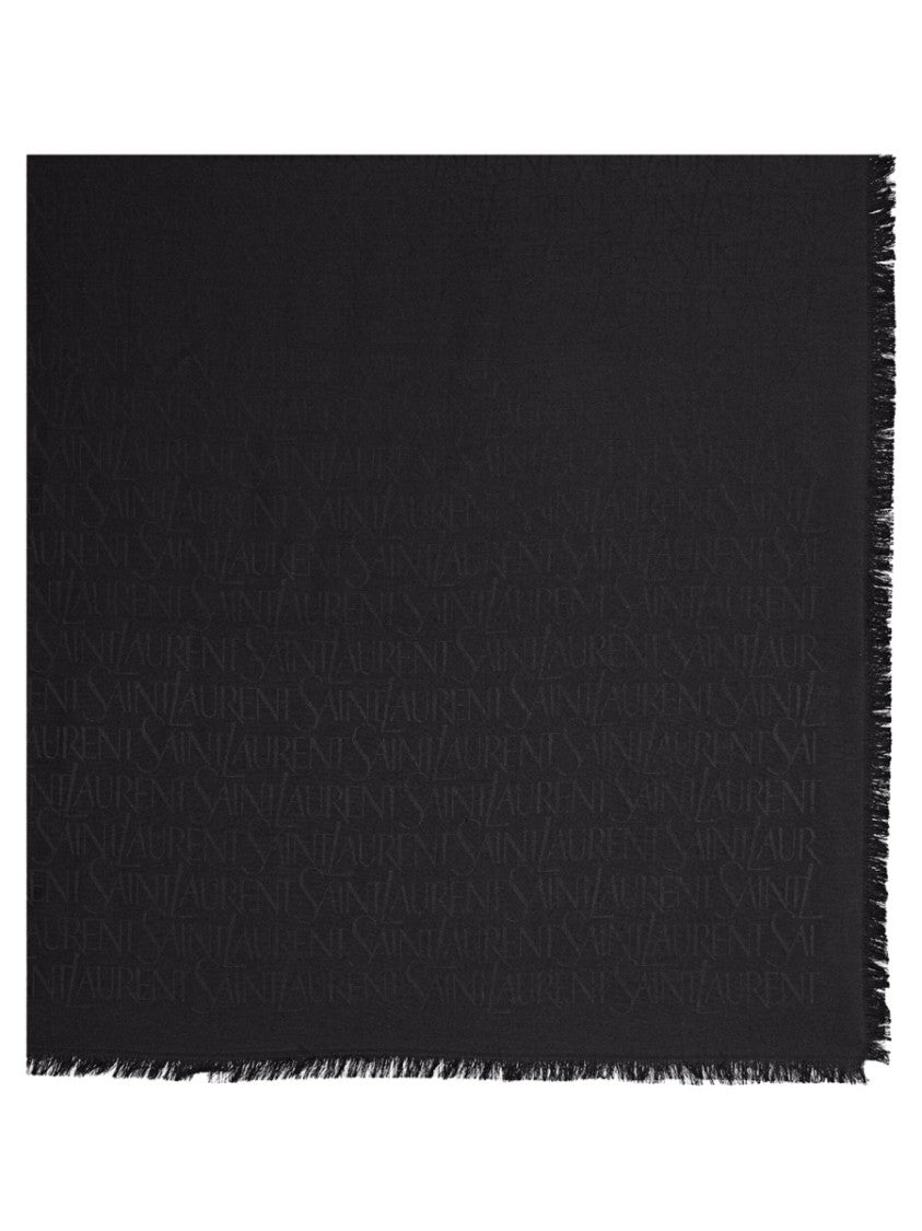 Saint Laurent Jacquard Patterned Silk-Wool Square Scarf