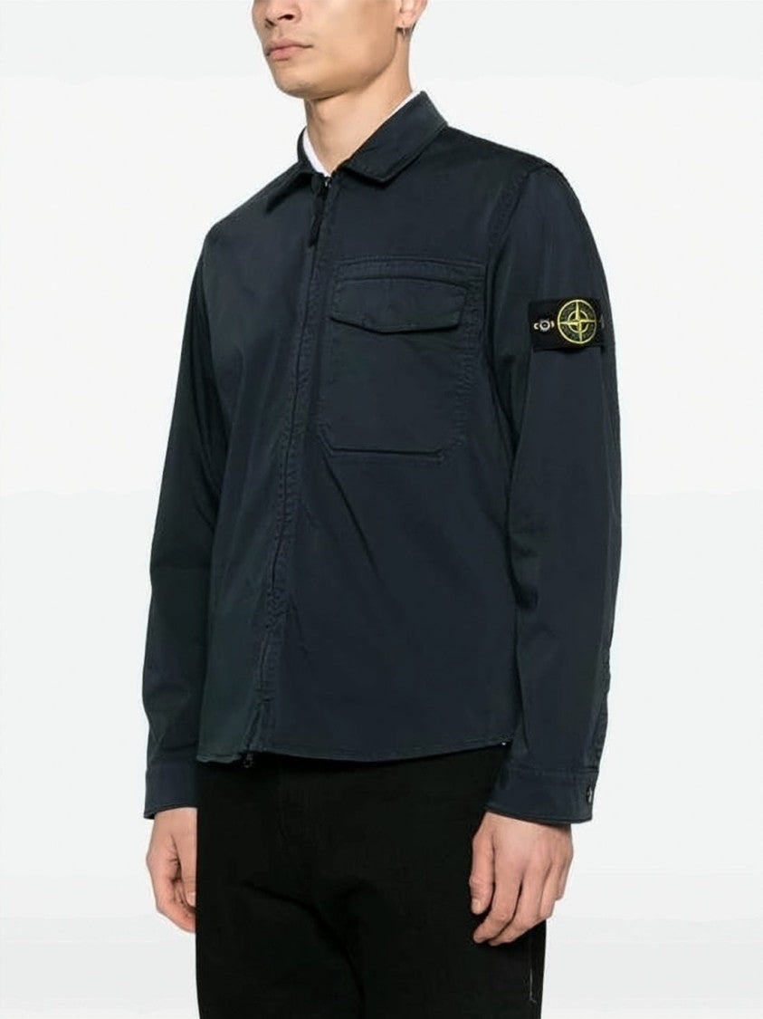 Stone Island Black Jacket With Front Zipper Closure