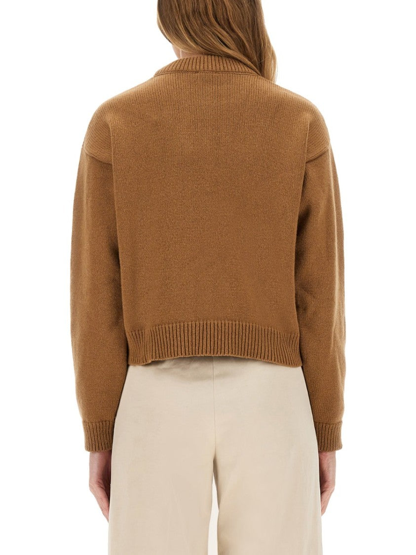 Patou Cropped Wool And Cashmere Sweater With Logo Detail