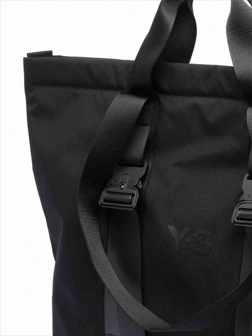 Y-3 Structured Black Polyester Tote Bag With Adjustable Straps