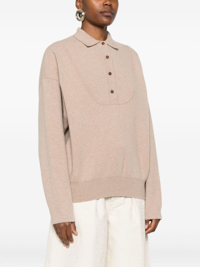 Jacquemus Beige Knit Sweater With Polo Collar