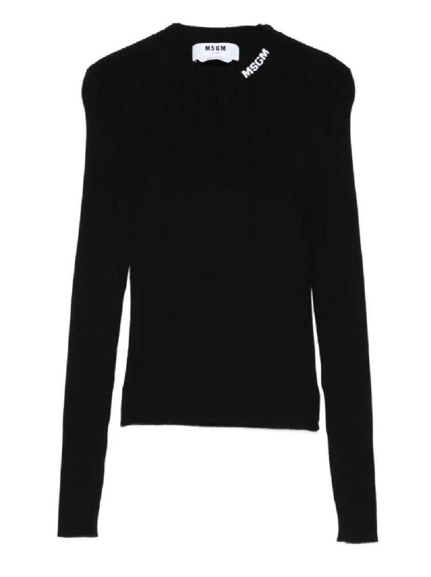 Msgm Fitted Long-Sleeve Ribbed Top With Structured Shoulders