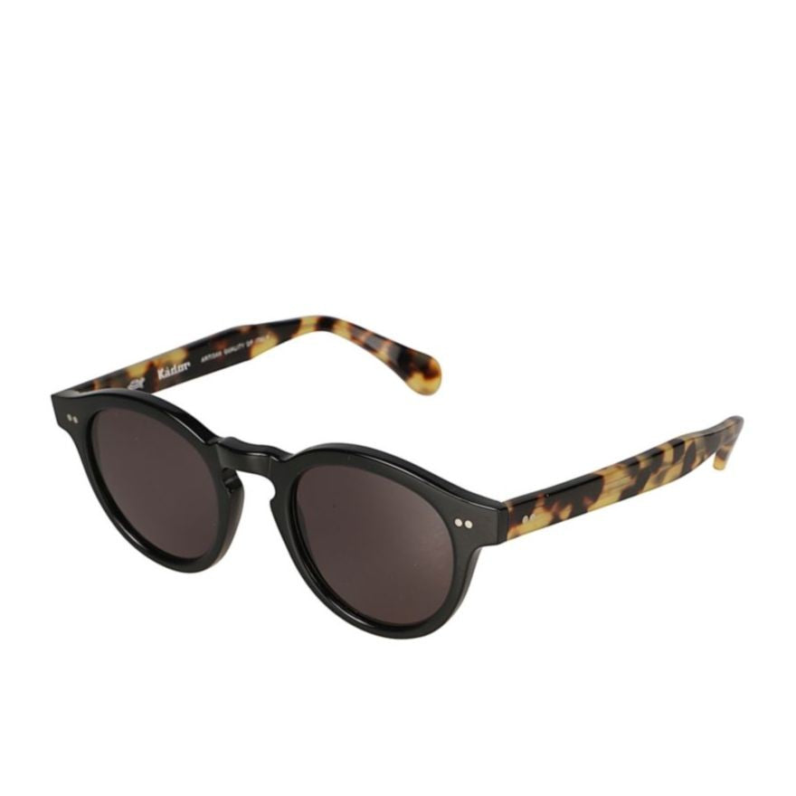 Kador Tony Glossy Black Round Frame Sunglasses With Tortoiseshell Arms