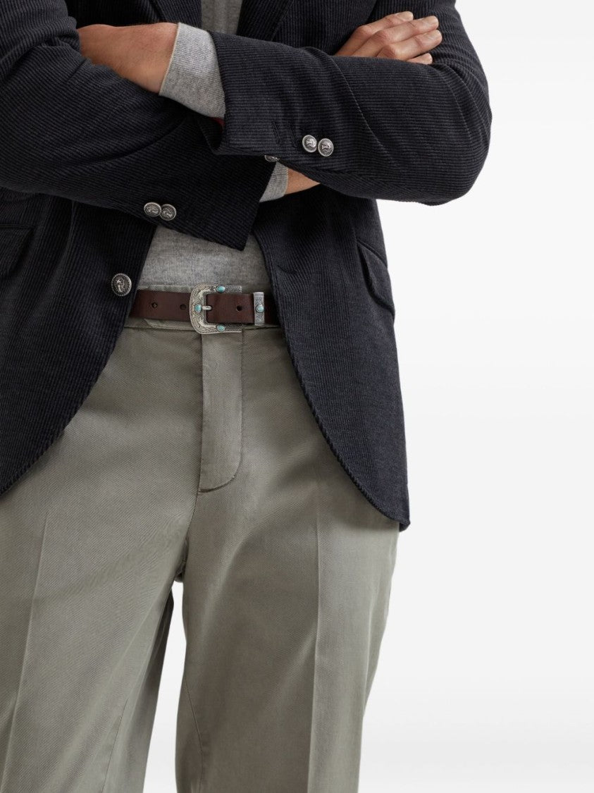 Brunello Cucinelli Tailored Grey Cotton Trousers With Turn-Up Cuffs
