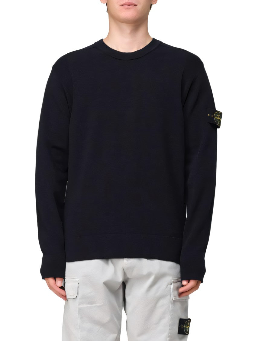 Stone Island Ribbed Detail Black Knit Sweater
