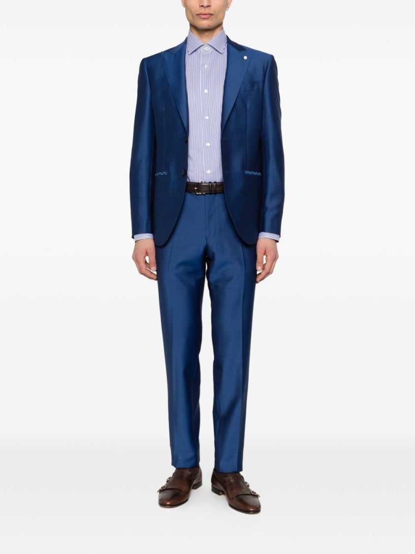 Luigi Bianchi Blue Zigzag Detail Tailored Suit