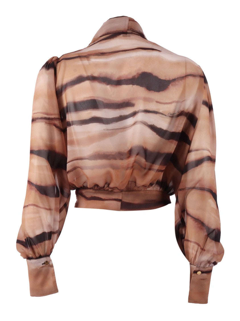 Elisabetta Franchi Cropped Tie Neck Puff Blouse