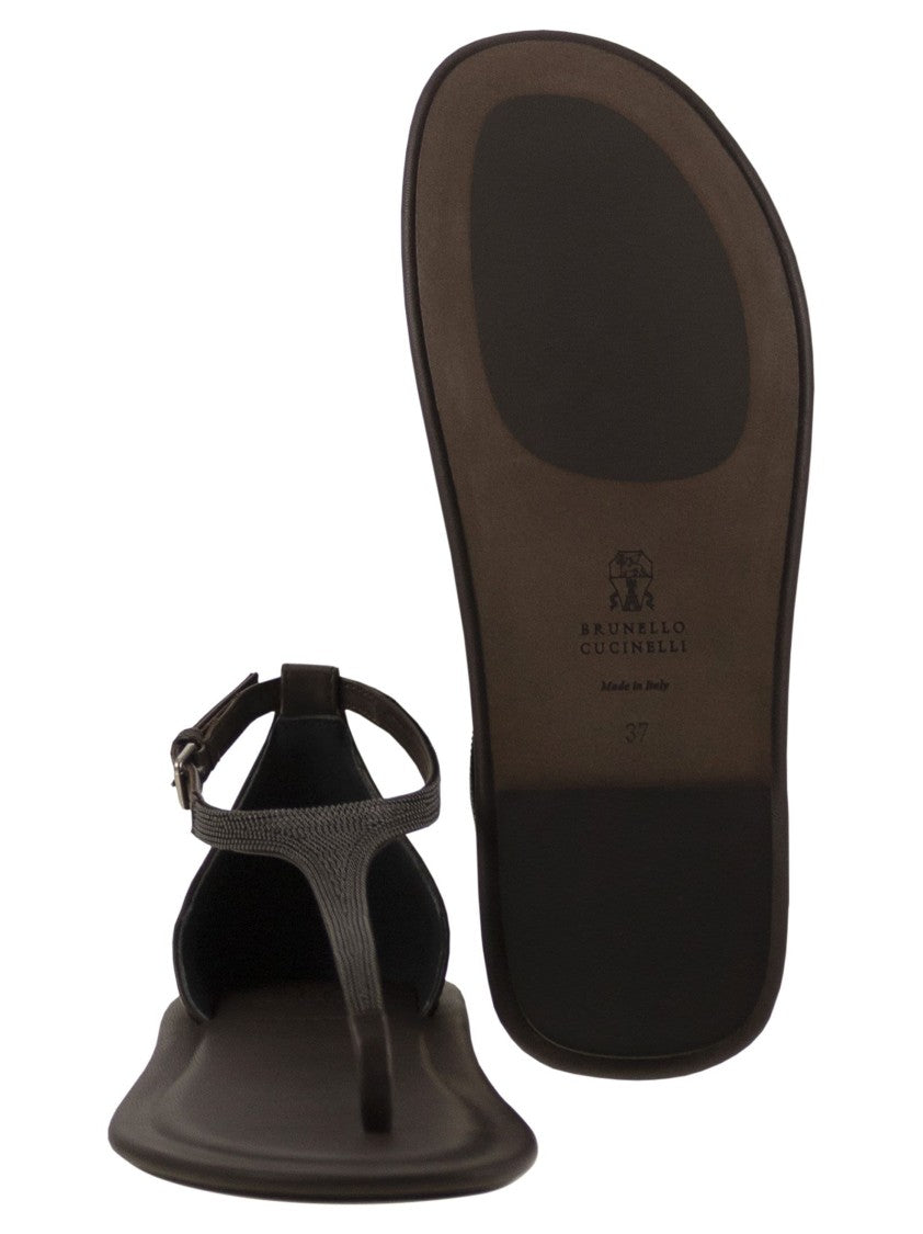 Brunello Cucinelli Nappa Leather Sandals With Precious Strap