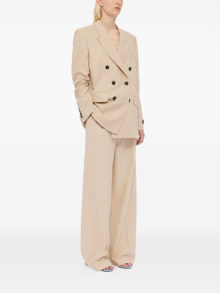 Msgm Beige Double-Breasted Blazer With Peak Lapels And Flap Pockets