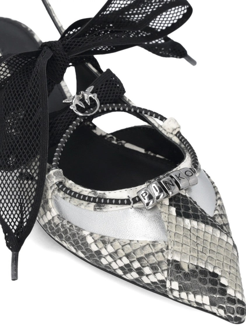 Pinko Grey Gianira 30 Snakeskin-Pattern Slingback Ballerinas