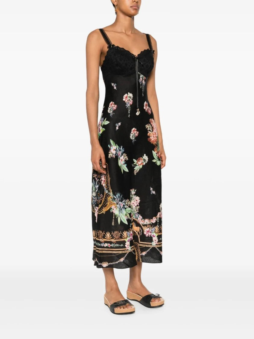 Camilla Lace-Trimmed Floral-Print Midi Dress