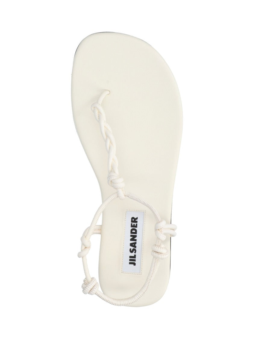 Jil Sander White Tangle Braided Leather Thong Sandals