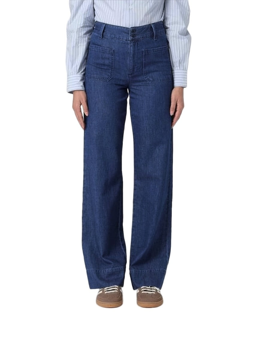 A.P.C. High-Waisted Wide-Leg Denim Pants With Double-Button Closure