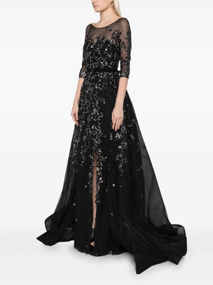 Saiid Kobeisy Tulle Beaded Dress With Envelope Skirt And Overskirt