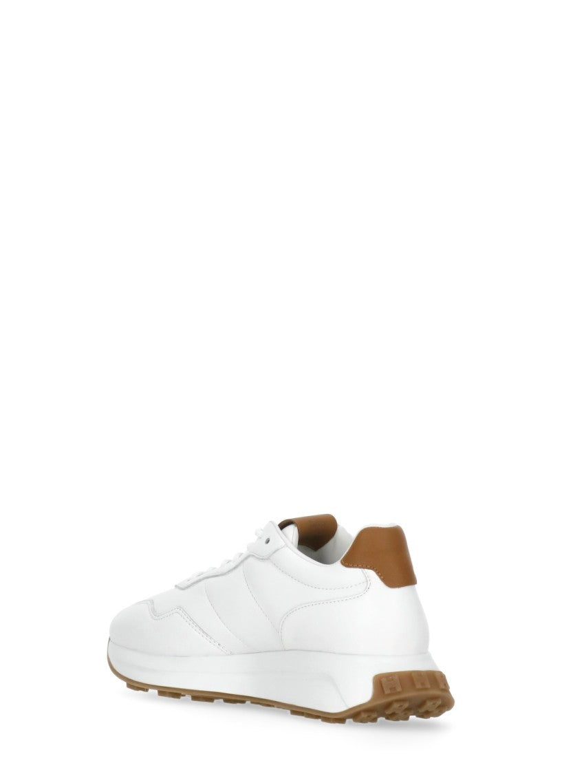 Hogan White Contrasting Tab Leather Sneakers