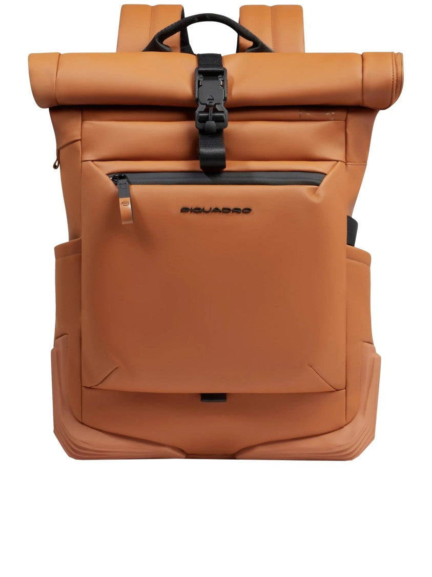 Piquadro Warm Tan Zaino Roll-Top Polyurethane/Polyester Backpack