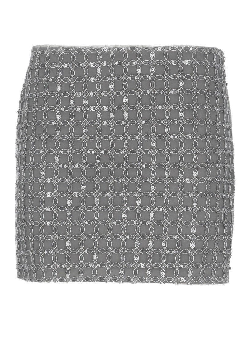 Rotate Beaded Mini Skirt With Strass And Side Zip Closure