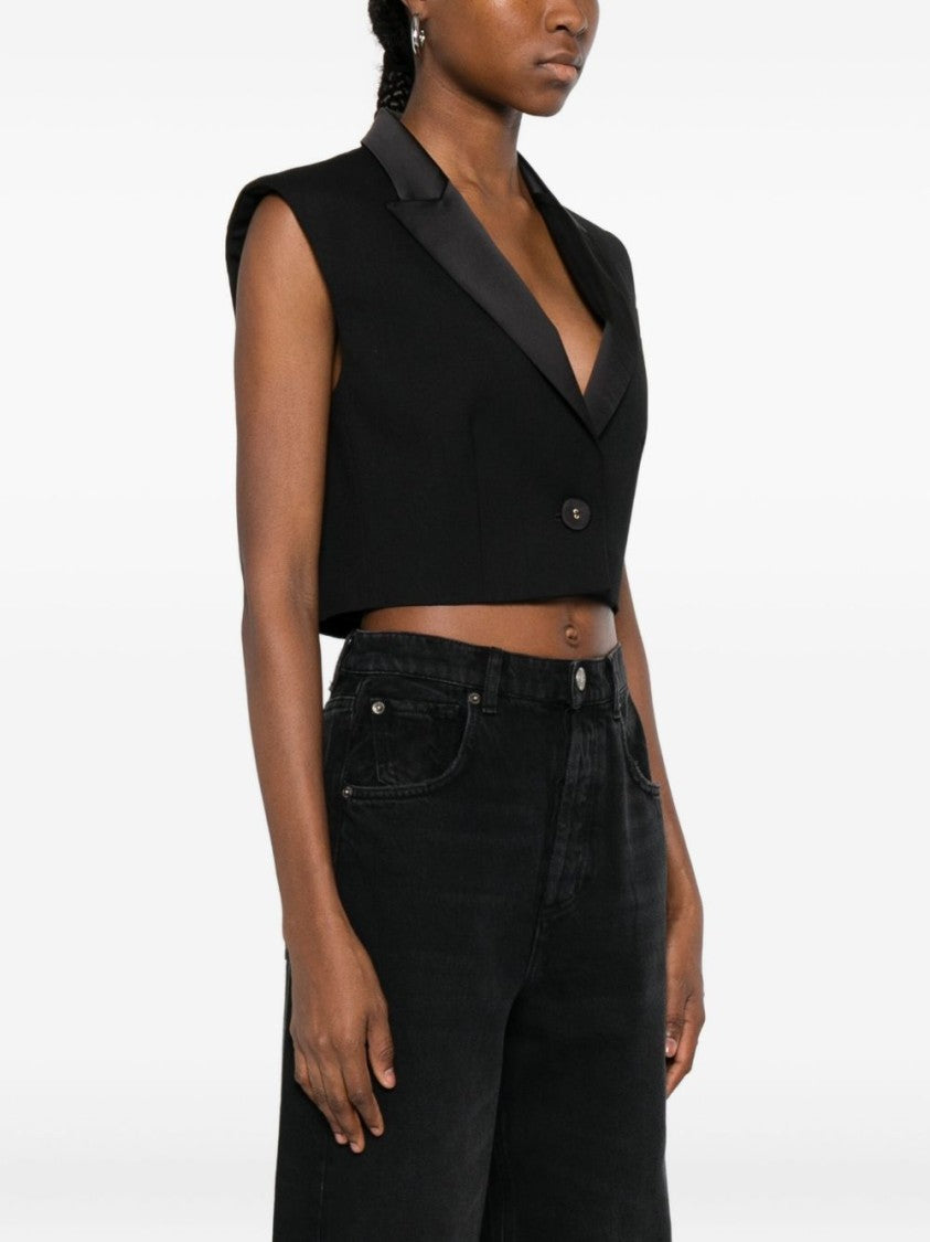 Twin-Set Cropped Tailored Jacket With Satin Lapels