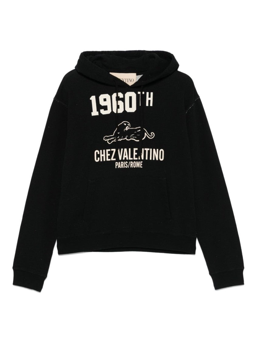 Valentino Garavani Classic Black Hoodie With Vintage Graphic Print