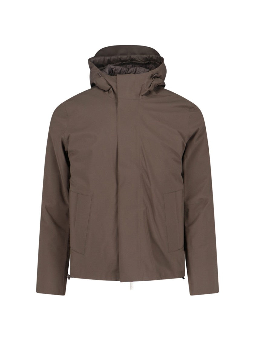 K-Way Padded Brown Jacket With Drawstring Hood