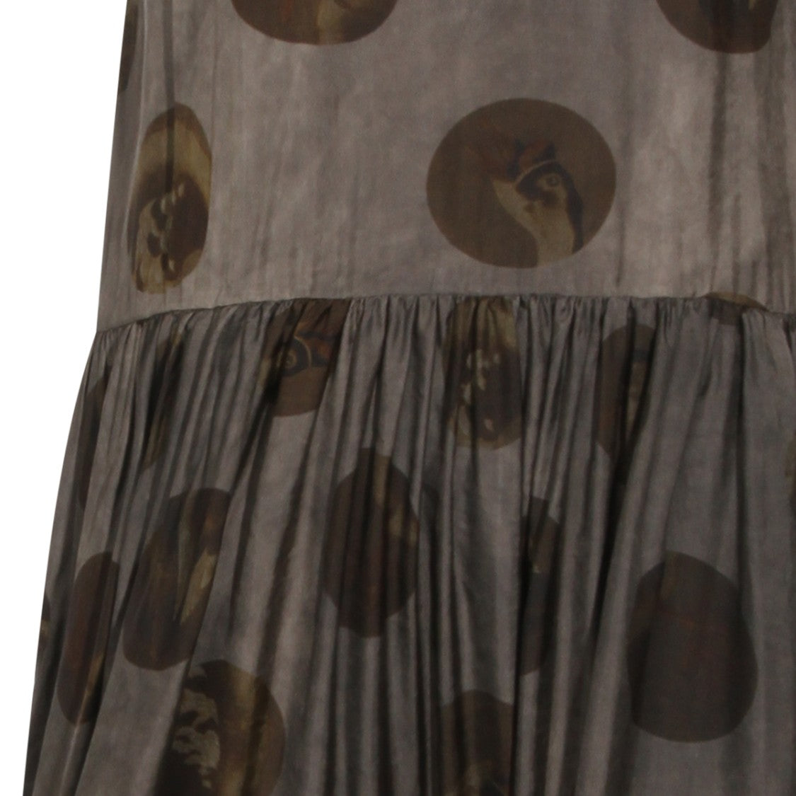 Uma Wang Sleeveless Midi Dress With Gathered Waist And Abstract Motif