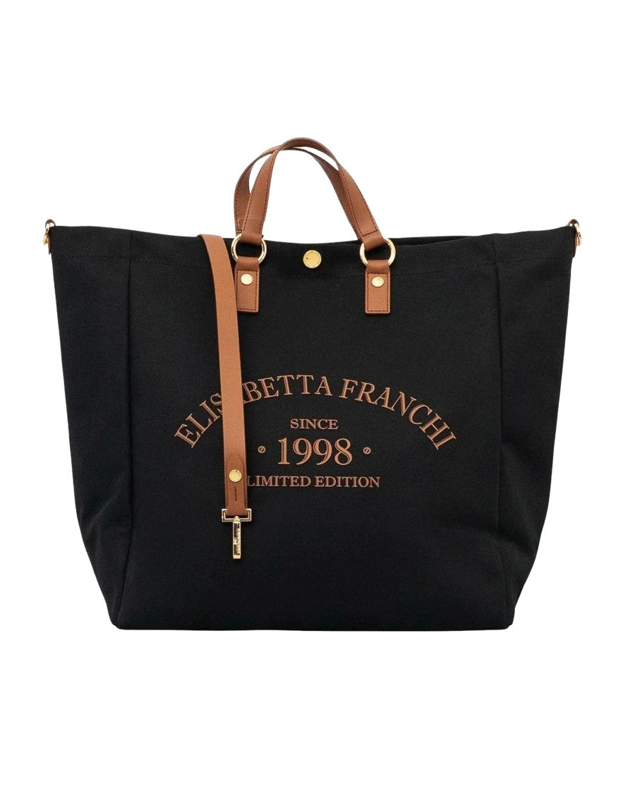 Elisabetta Franchi Black Leather Beach Bag
