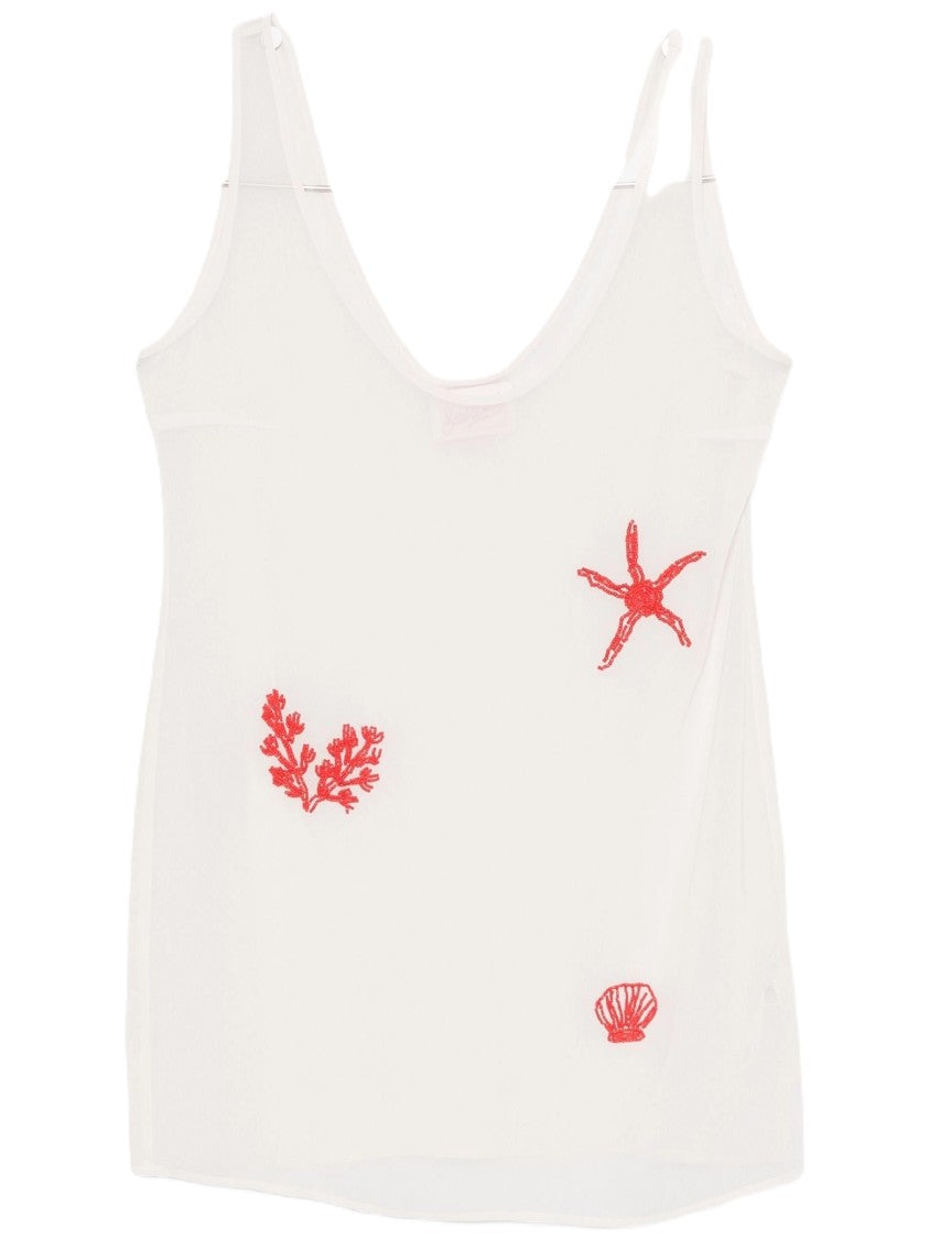 Mc2 Saint Barth White Scoop Neck Marine Motifs Top