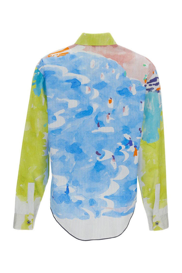 Rohka Cropped Long-Sleeved Cotton Shirt With Watercolor-Style Print