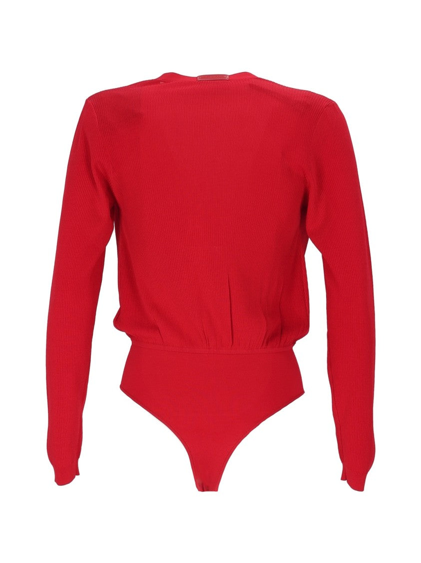 Elisabetta Franchi Fitted Bodysuit With Deep V-Neckline And Wrap Front