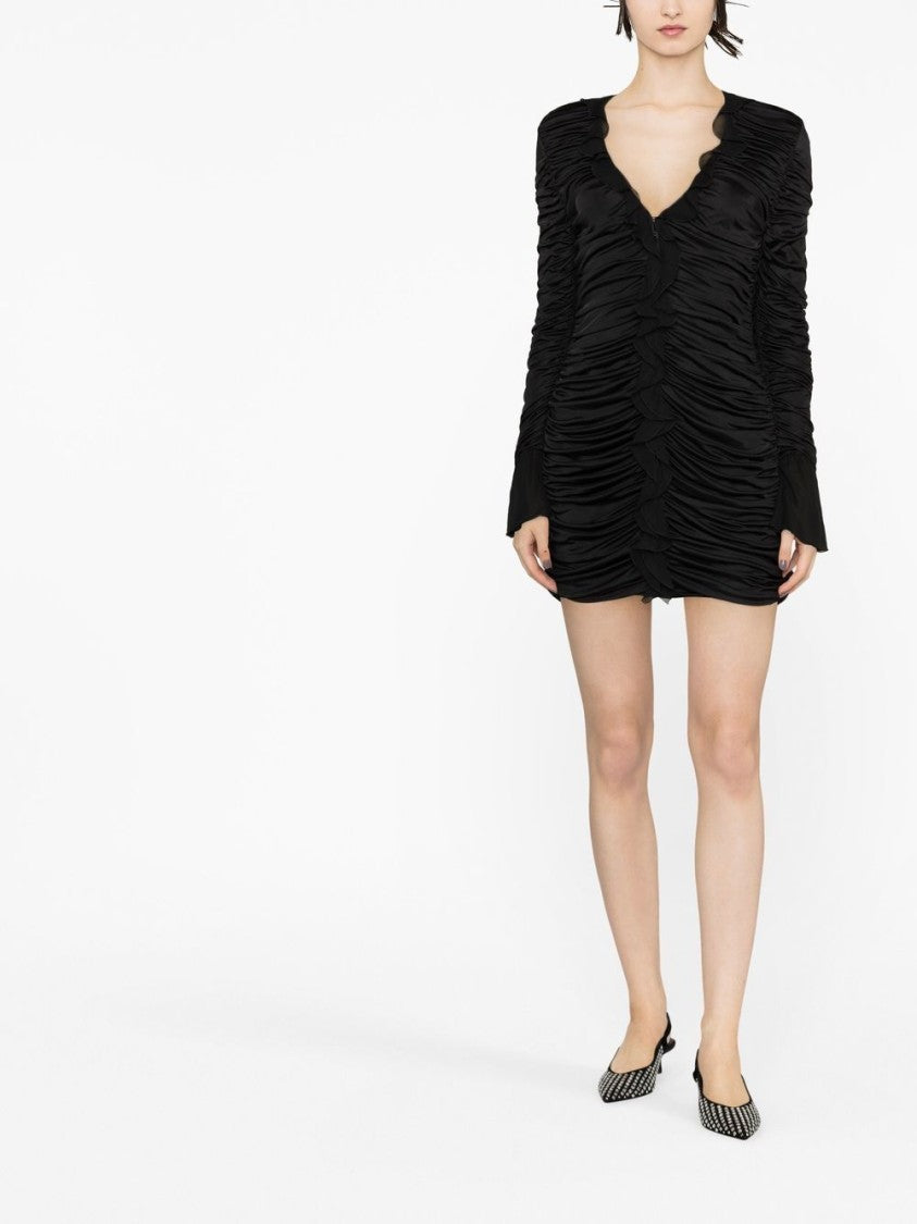 Blumarine Plisse Jersey V-Neck Asymmetrical Dress