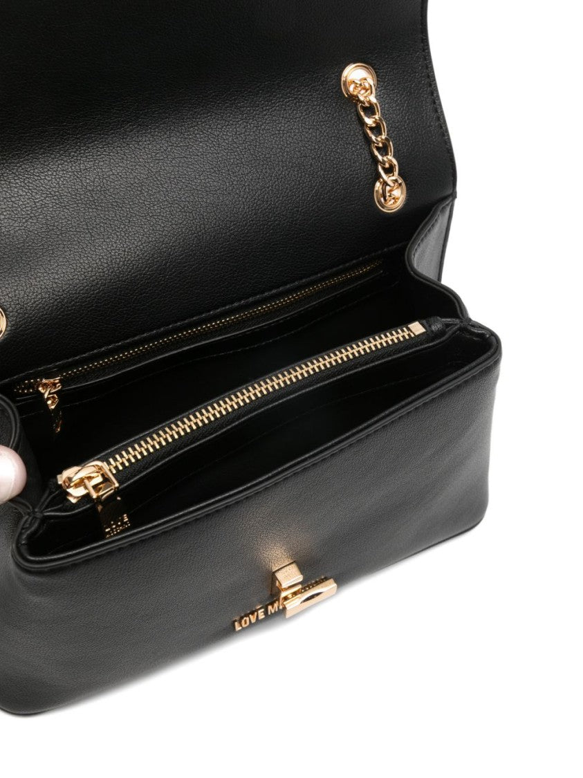 Love Moschino Structured Black Shoulder Bag With Gold Clasp And Chain Strap