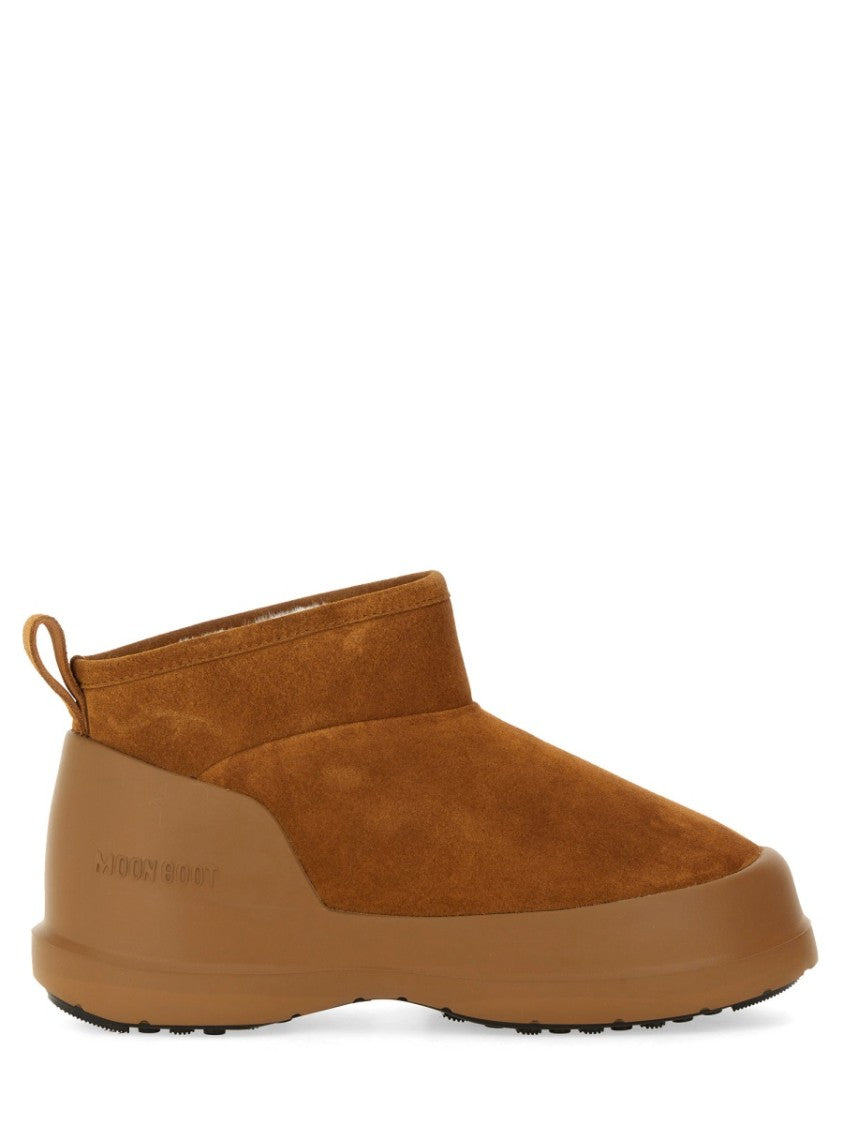 Moon Boot Suede Ankle Boots With Plush Fur Lining And Textured Sole