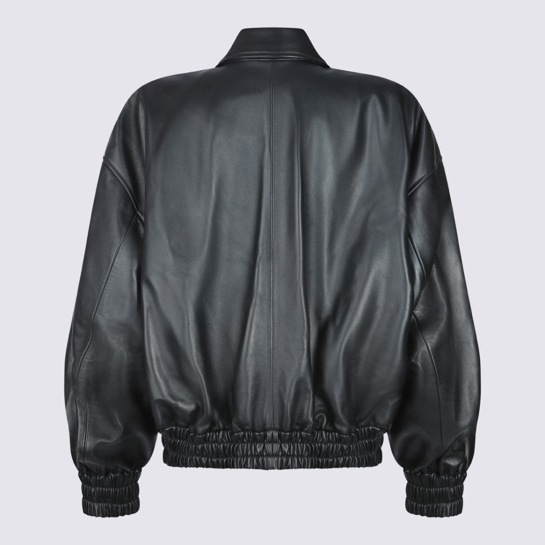 Jil Sander Oversized Black Leather Jacket With Classic Collar