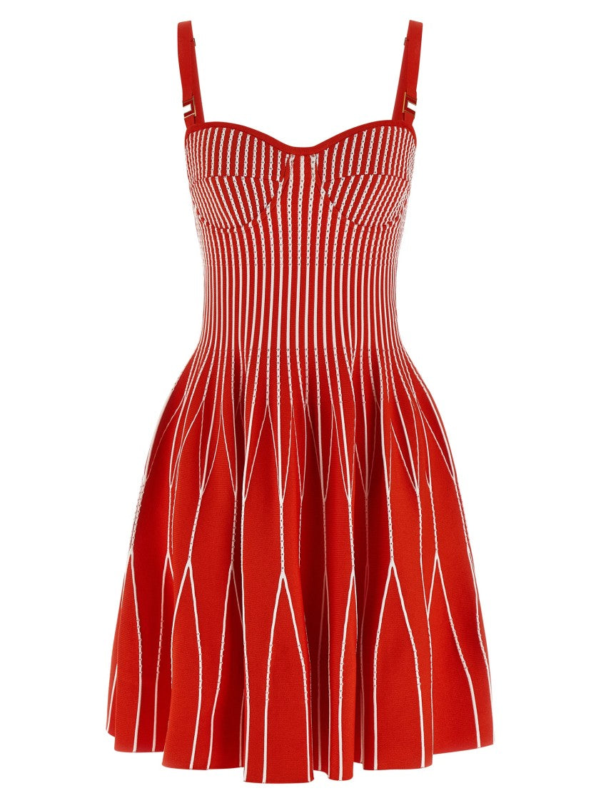 Elisabetta Franchi Two-Tone Knit Mini Dress With Perforated Fabric