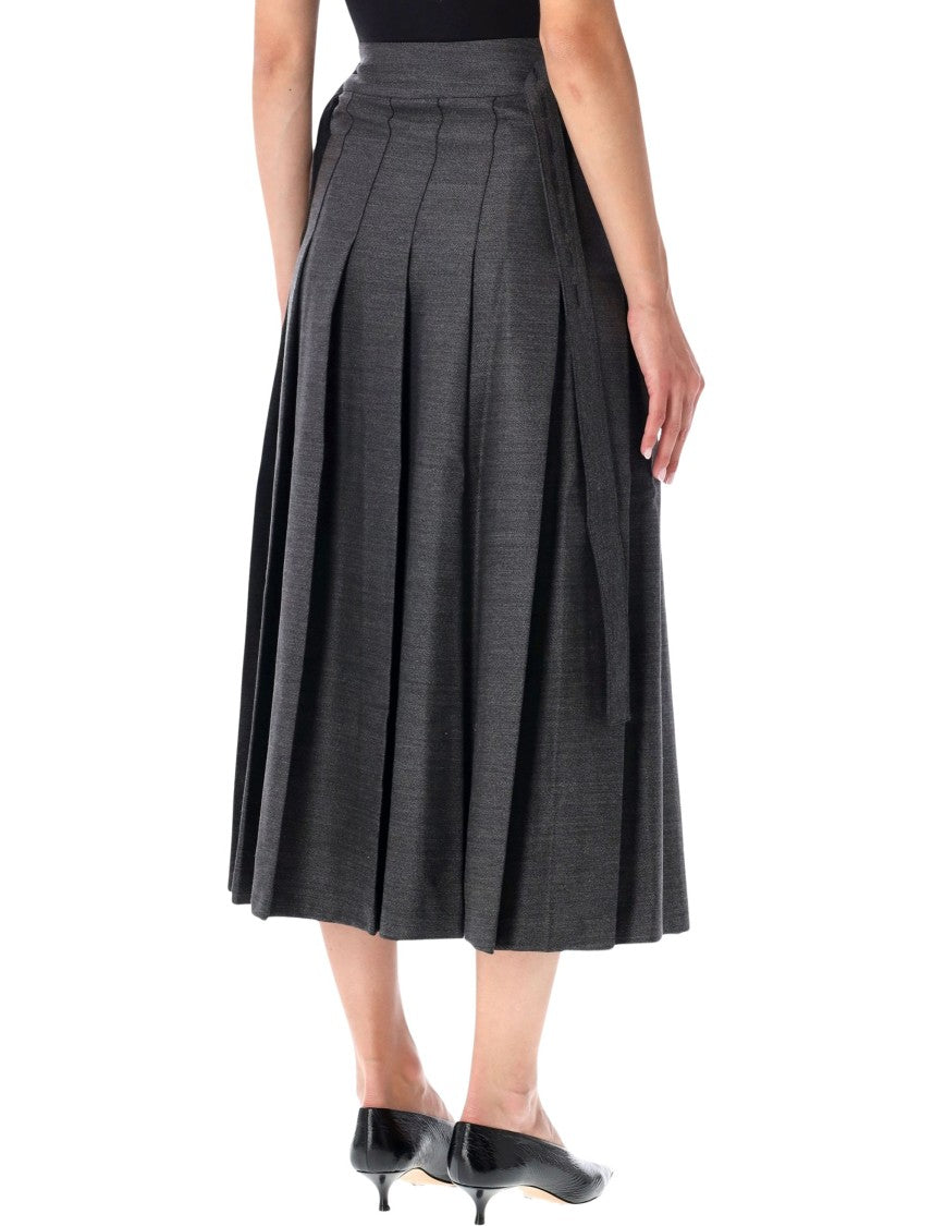Róhe Pleated Wrap Wool-Blend Midi Skirt