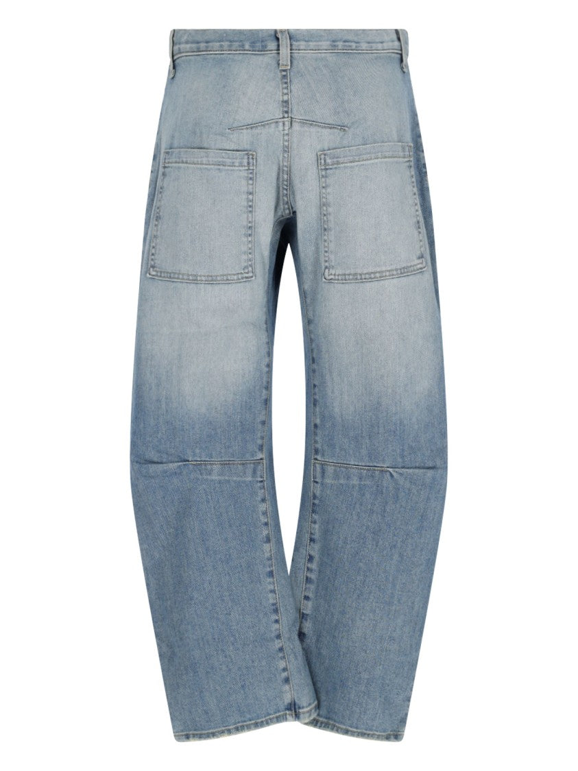 Nili Lotan Blue Shon Cotton Denim Curved-Leg Jeans