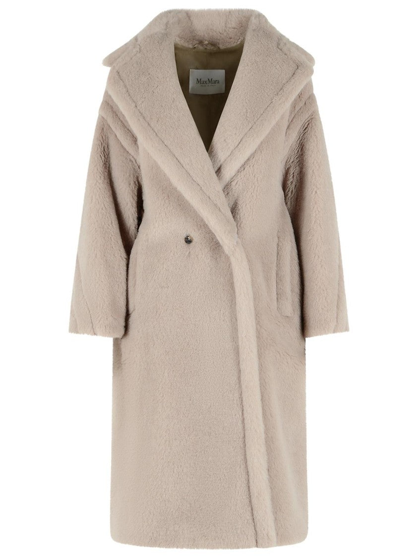 Max Mara Double-Breasted Beige Alpaca And Wool Coat With Lapel Collar