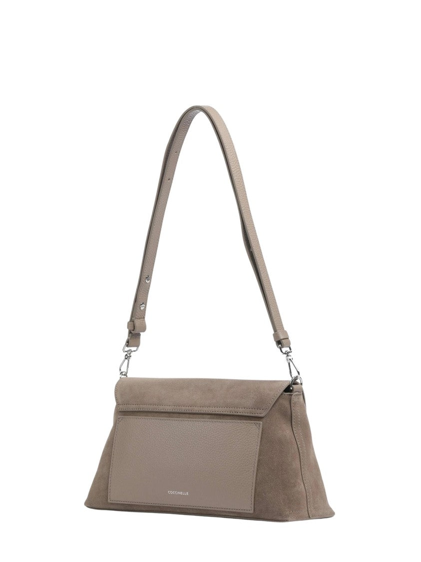 Coccinelle Structured Suede Shoulder Bag With Silver Turn-Lock Closure