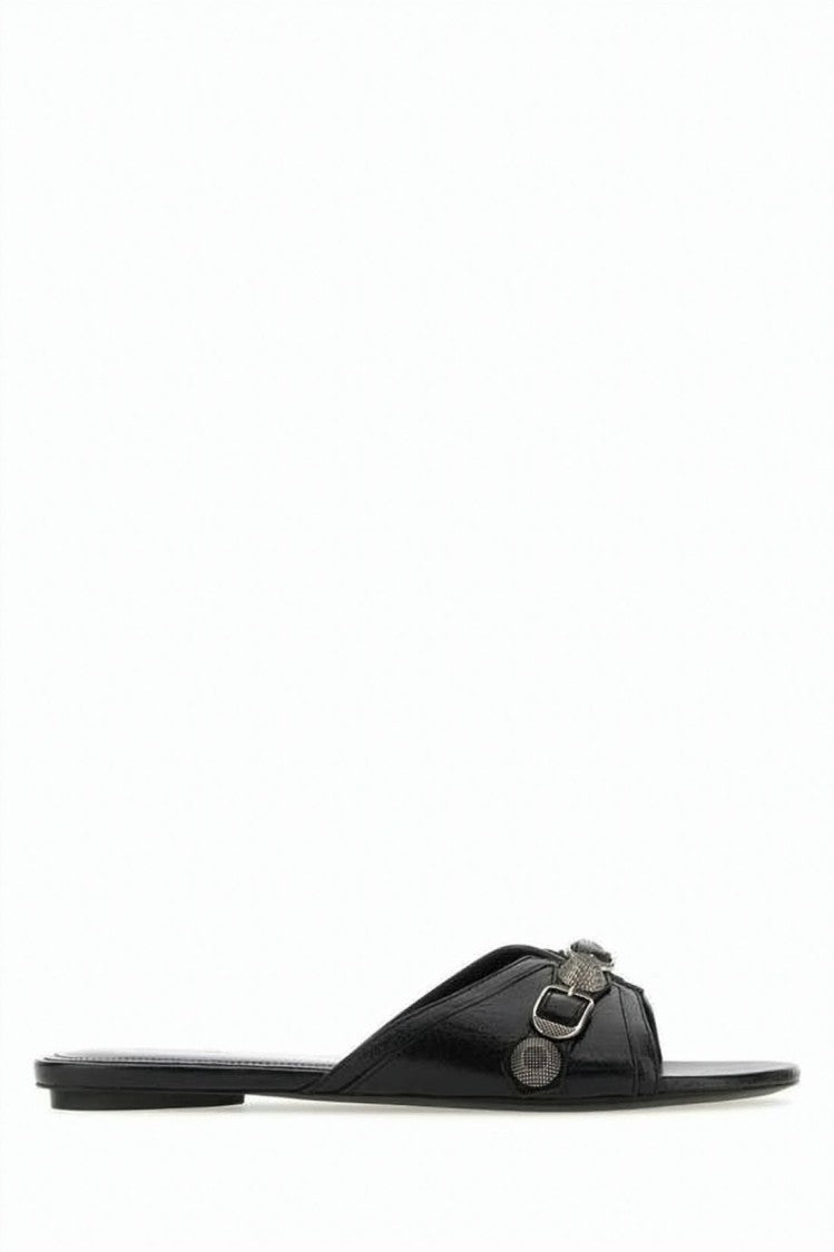 Balenciaga Pointed-Toe Black Leather Flat Sandal