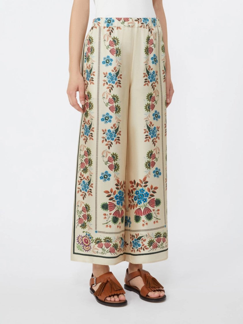 Max Mara Wide-Leg Floral Print Pants With Elastic Waistband