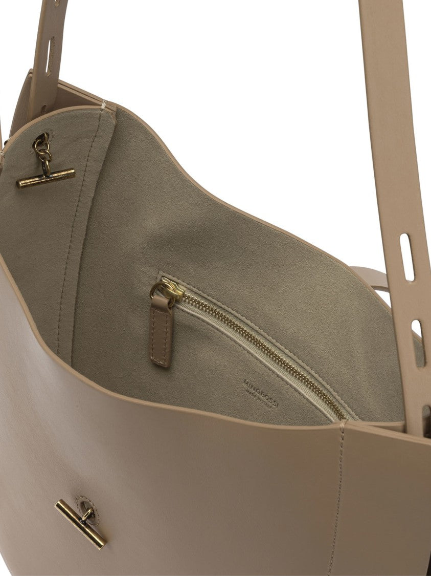 Minobossi Curved Leather Shoulder Bag With Gold-Tone Closure