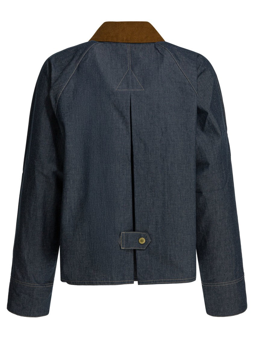 Barbour Cropped Denim-Like Cotton Jacket With Corduroy Collar And Detail