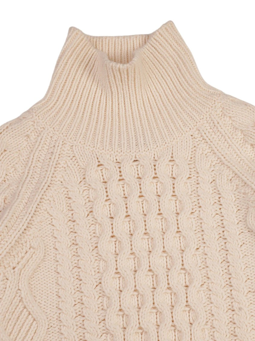 Baracuta Aran Patterned Chunky Knit Mock Neck Sweater
