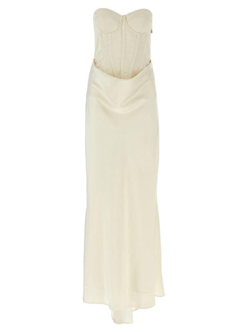 Rotate Birger Christensen Long Silk-Effect Dress With Padded Corset