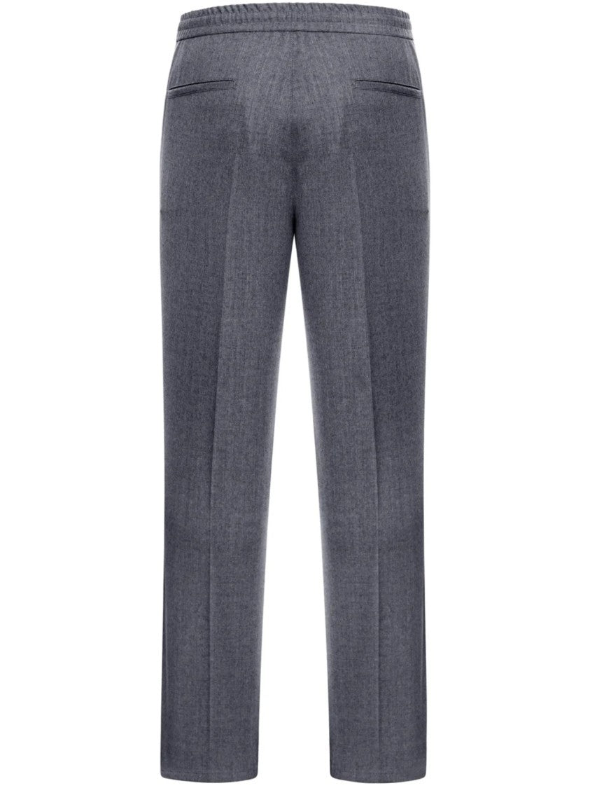 Brunello Cucinelli Medium Grey Wool Tailored Drawstring Trousers