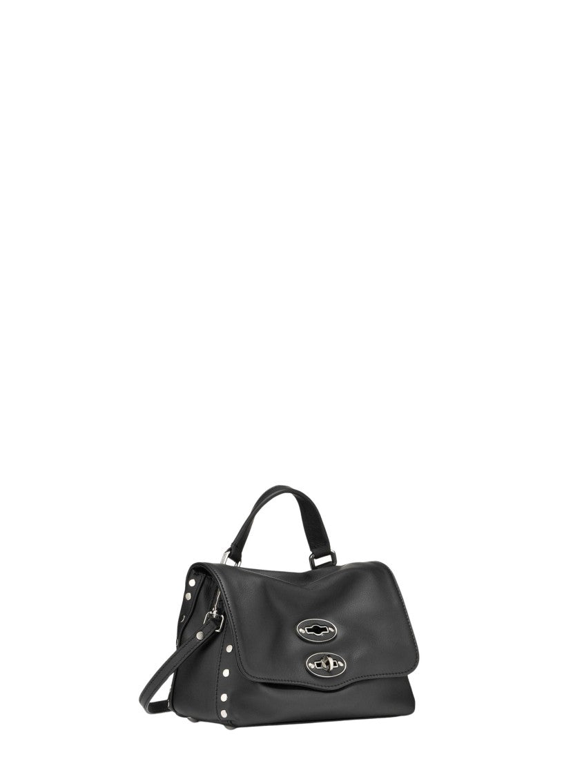 Zanellato Black Structured Silver-Tone Hardware Studded Handbag