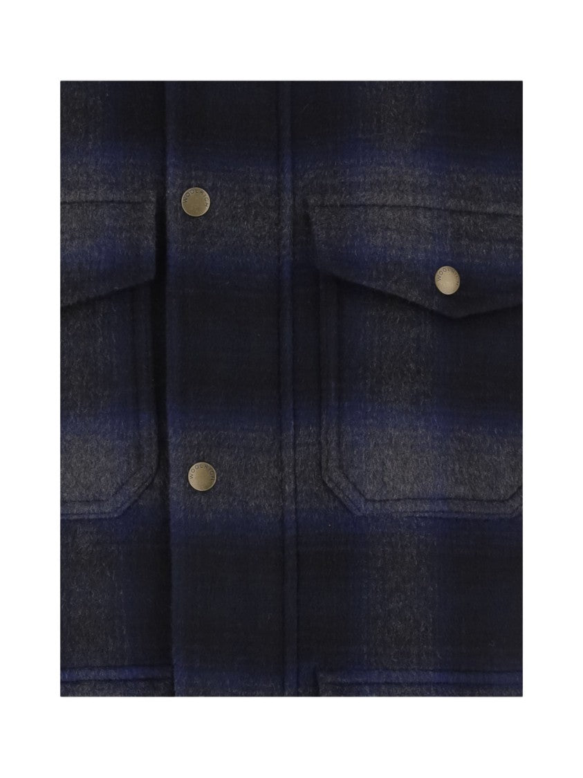 Woolrich Multi Check Pattern Wool-Blend Flap Pockets Shirt